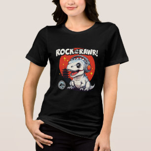 Camiseta Rock e Rawr! Dinossauro bonito com Fones de ouvido