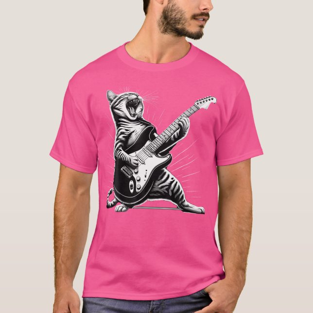 Camiseta Rock E Roll Cat Tocando Violão (Frente)