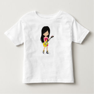 Camiseta Rock Girl, Black Hair, Banda, Música, Guitar Playe