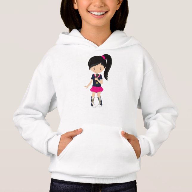 Camiseta Rock Girl, Black Hair, Microfone, Cantora Banda (Frente)