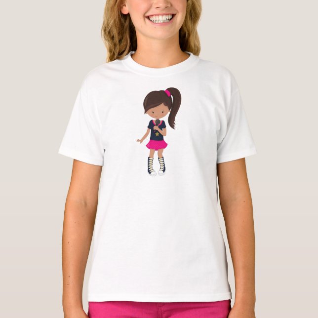 Camiseta Rock Girl, Latina Girl, microfone, cantora de Band (Frente)