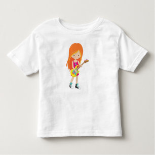 Camiseta Rock Girl, Orange Hair, Guitar Player, Banda, Músi