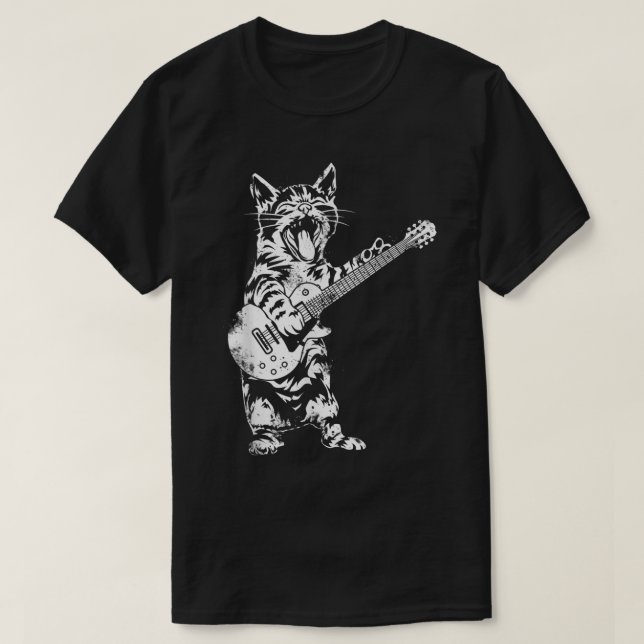 Camiseta Rock Guitar Cat Funny Music Design (Frente do Design)