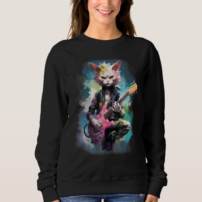 Camiseta Rock Guitar Devon Rex Cat Guitarist (Frente)