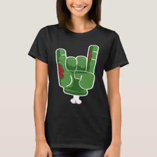 Camiseta Rock Hand Zombie Enrola Fortes Cornos Metálicos