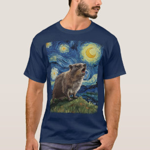 Camiseta Rock Hyrax Awawa Chateou Lua Starry Night Van Gogh
