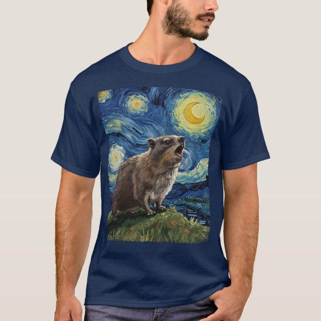 Camiseta Rock Hyrax Awawa Chateou Lua Starry Night Van Gogh (Frente)