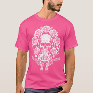 Camiseta Rock Music 1980S 80S Glam Skeleton Rosas Skull Gun