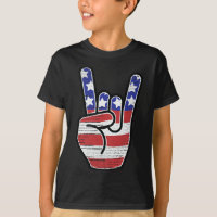 Camiseta Rock N Roll Bandeira Dos EUA Sinal De Chi