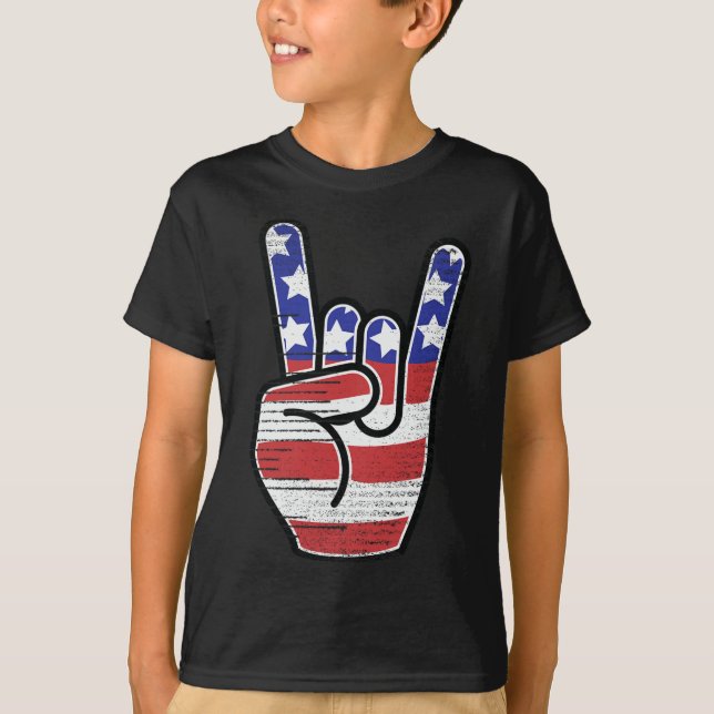 Camiseta Rock N Roll Bandeira Dos EUA Sinal De Chi (Frente)
