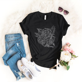 Camiseta Rock n Roll Black Monochromatic Floral - Mamãe