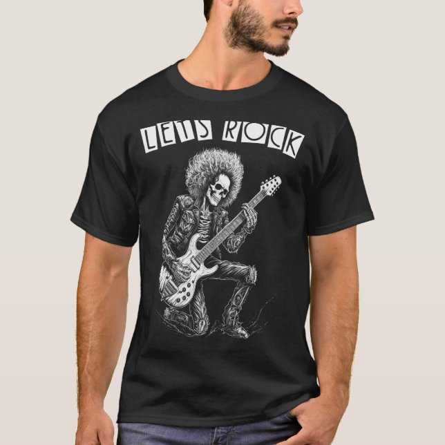 Camiseta Rock N Roll de Metal Pesado Vamos Rock Skeleton G (Frente)