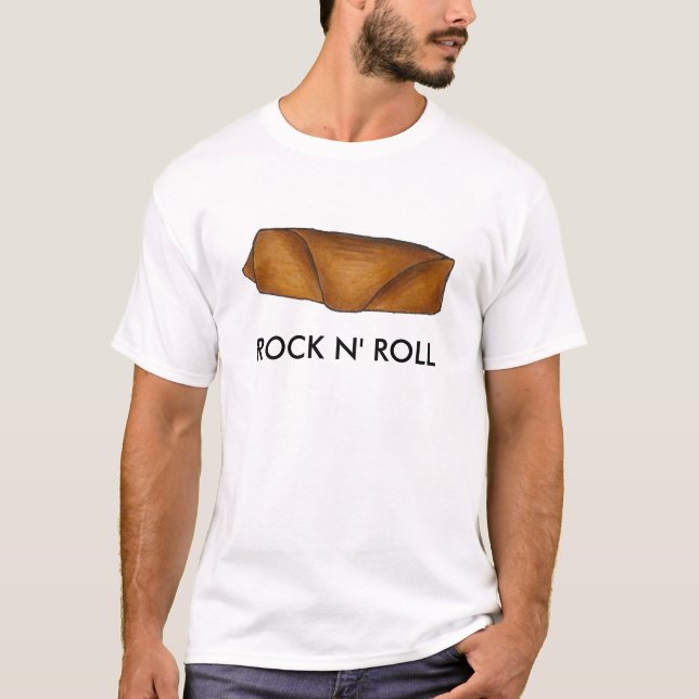 Camiseta Rock n' Roll Eggroll Chinês Takeout Comida Ovo Rol (Frente)