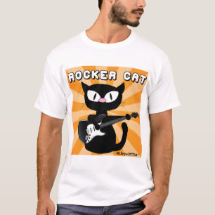 Camiseta ROCK n ROLL Gato Desenho Animado Preto Rocker