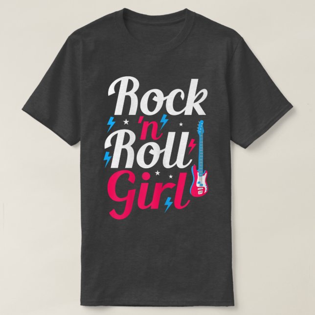 Camiseta Rock N Roll Girl Retro 80s 90s, Violão de Partido  (Frente do Design)