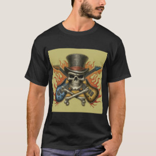 Camiseta Rock 'n' Roll Inferno: Caveira e Crossbones Tee