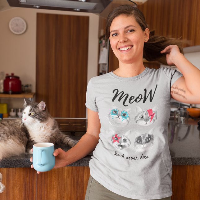 Camiseta Rock n Roll Meow Cats Rock (Criador carregado)