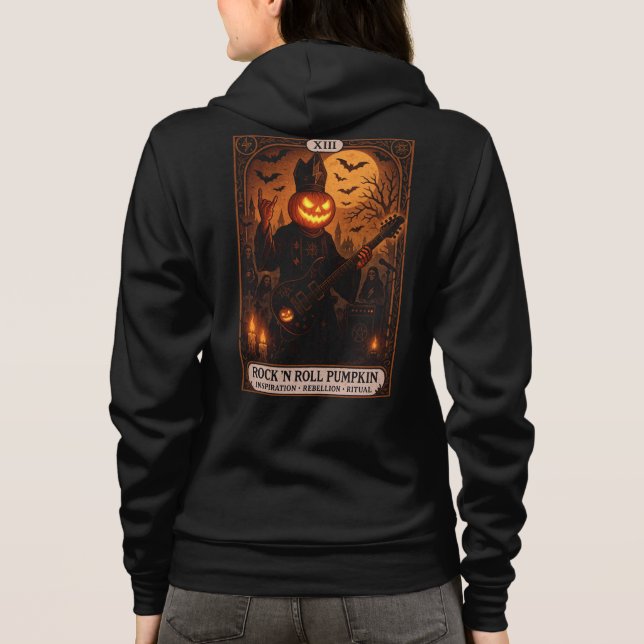 Camiseta Rock 'N Roll Pumpkin Tarot Card Unisex Hoodie (Verso)