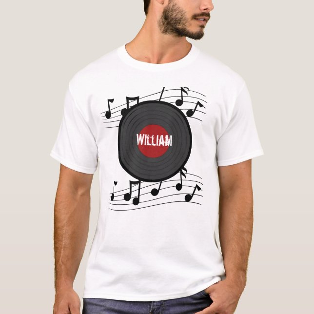 Camiseta Rock N Roll Record com notas de música (Frente)
