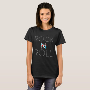 Camiseta Rock N Roll text, dançarinos figuras, preto