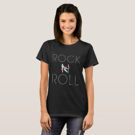 Camiseta Rock N Roll texto, dançarinos figuras, preto