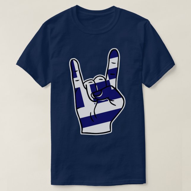 Camiseta Rock On Grécia Flag Rock Hand (Frente do Design)