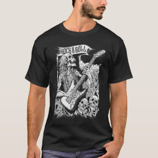 Camiseta Rock On Guitar Vintage 80s Rock & Roll Skeleton fo