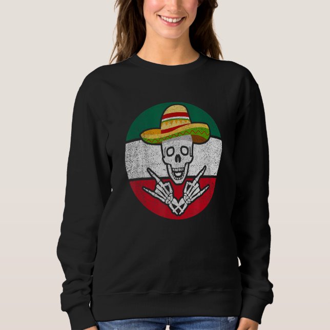 Camiseta Rock On Mexican Skeleton Sombrero Dia De Los Muert (Frente)