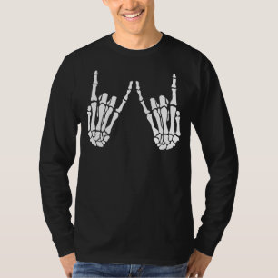 Camiseta Rock On Rock Star Skeleton Mãos Figurino De Hallow