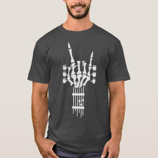 Camiseta Rock On Skeleton Guitar Pescoço Guitarrista Rock &