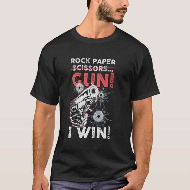 Camiseta Rock Paper Scissors Gun I Win! Vista desapontada (Frente)