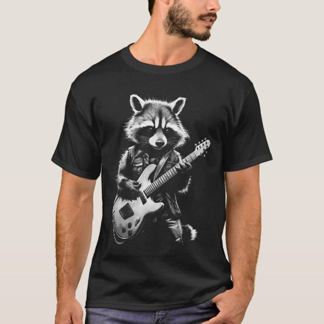 Camiseta Rock Raccoon Tocando Violão (Frente)