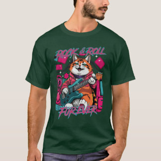 Camiseta Rock roll fur ever cat retro vintage retro