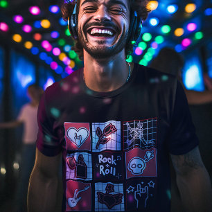 Camiseta Rock & Roll Music Icon Art Esquadra Bebidas Musica