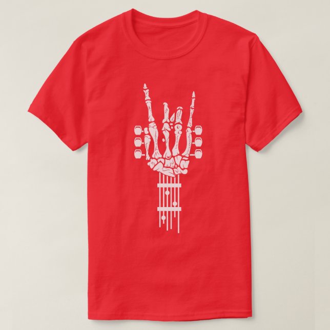 Camiseta Rock & Roll Skeleton Design Guitar Music Lover Pre (Frente do Design)