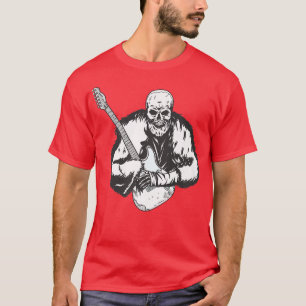 Camiseta Rock & Roll Skeleton Guitar Player Música Figurina