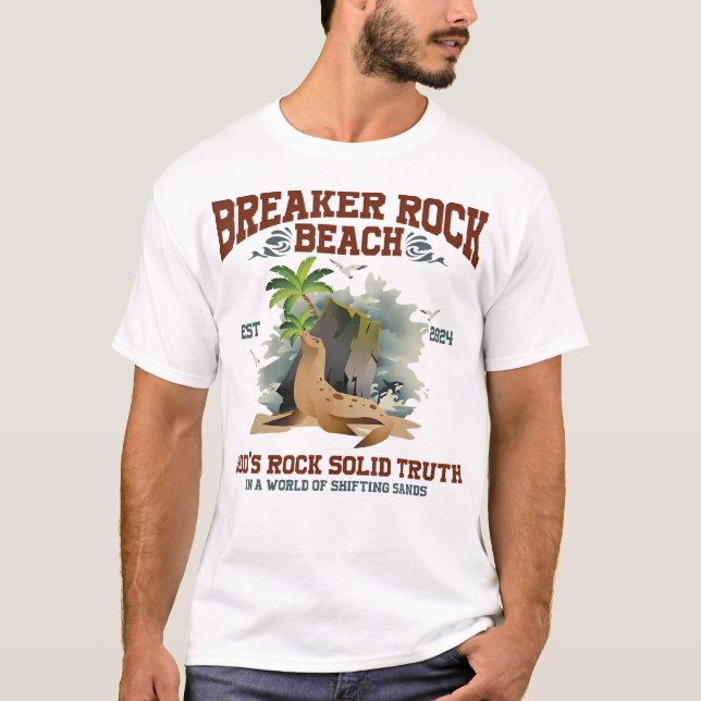 Camiseta Rock Solid Beach Vbs 2024 Retro Breaker Rock (Frente)