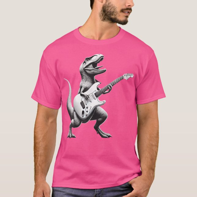 Camiseta Rock T Rex Dinossaur Tocando Violão (Frente)