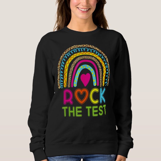Camiseta Rock The Test Teacher Testing Day Leopard Rainbow (Frente)