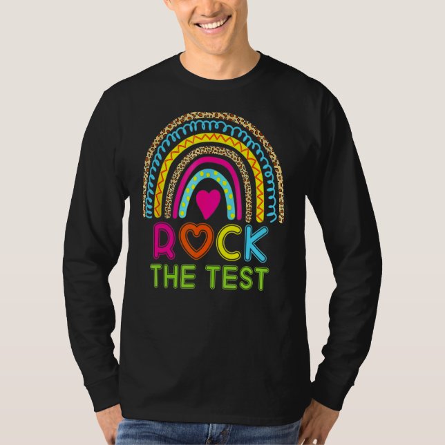 Camiseta Rock The Test Teacher Testing Day Leopard Rainbow (Frente)