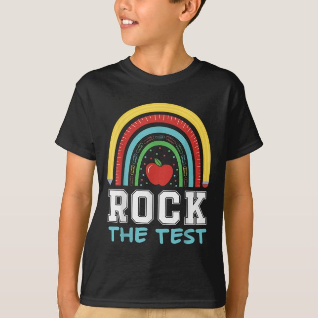 Camiseta Rock The Test Testing Day Retro Motivational Teach (Frente)