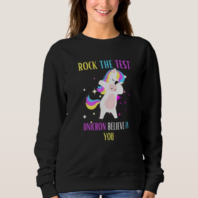 Camiseta Rock The Test Unicorn Acredita no Ensino das Mulhe (Frente)