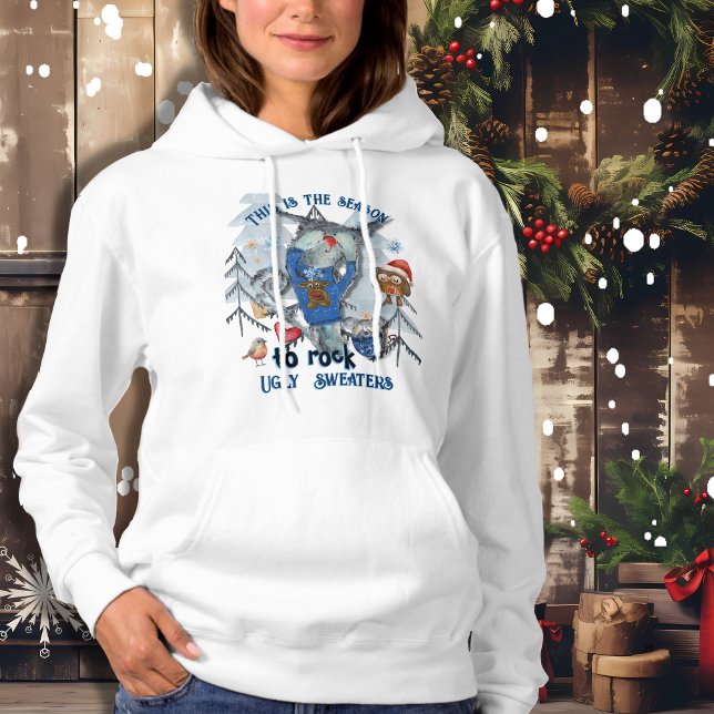 Camiseta Rock Ugly Sweater Gato e Rato Engraçado (Rock Ugly Sweater Funny Cat & Mouse)