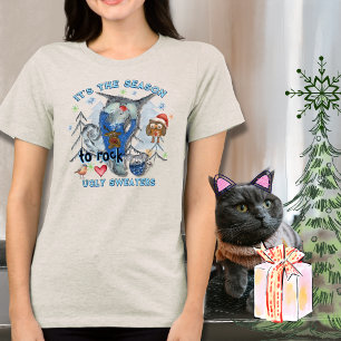 Camiseta Rock Ugly Sweater, Gato Engraçado e Branco de Mous