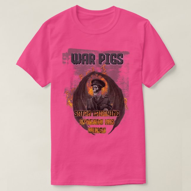 Camiseta Rock War Pigs general skeleton devil satan laughin (Frente do Design)