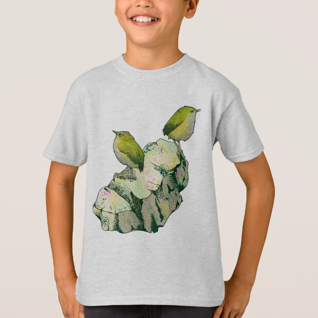 Camiseta Rock Wren Pássaros Nova Zelândia (Frente)