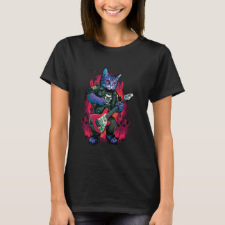 Camiseta Rocker Cat Playing Guitar Cute Kawaii Cat Guitaris