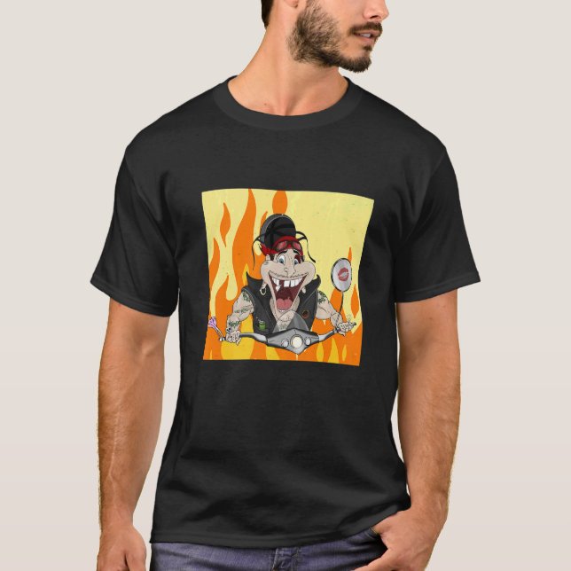 Camiseta Rocker com fogo e chamas Burnout (Frente)
