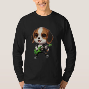 Camiseta Rocker Guitarrista Cachorro Beagle Engraçado Kawai
