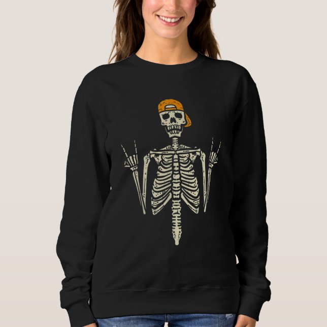 Camiseta Rocker Skater Skeleton Cap Cool Halloween Punk Men (Frente)